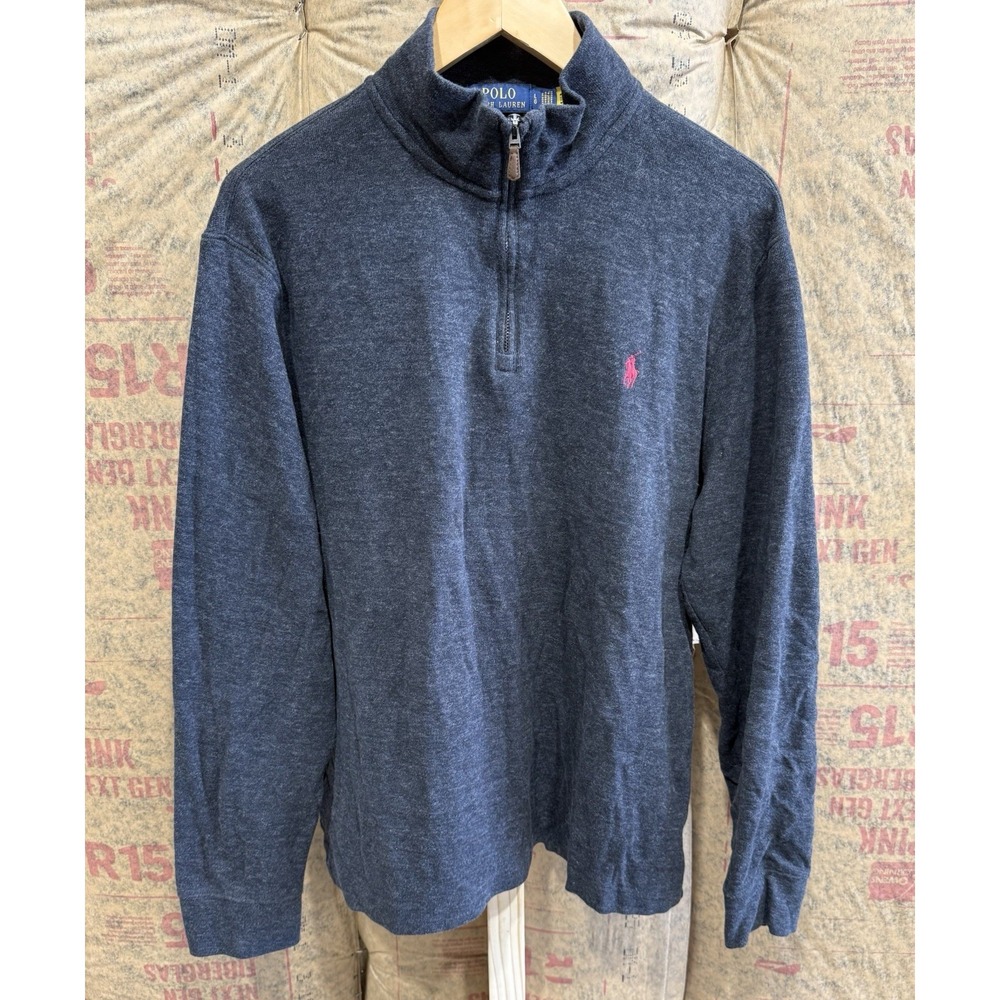 Polo Ralph Lauren Mens Estate Rib Quarter Zip Pullover Sweater Large Gray